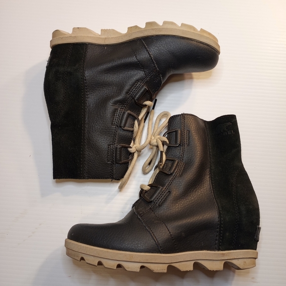 Sorel Joan of Arctic Hidden Wedge water proof boots Sz 4 Leather Dark Blue - Picture 7 of 10